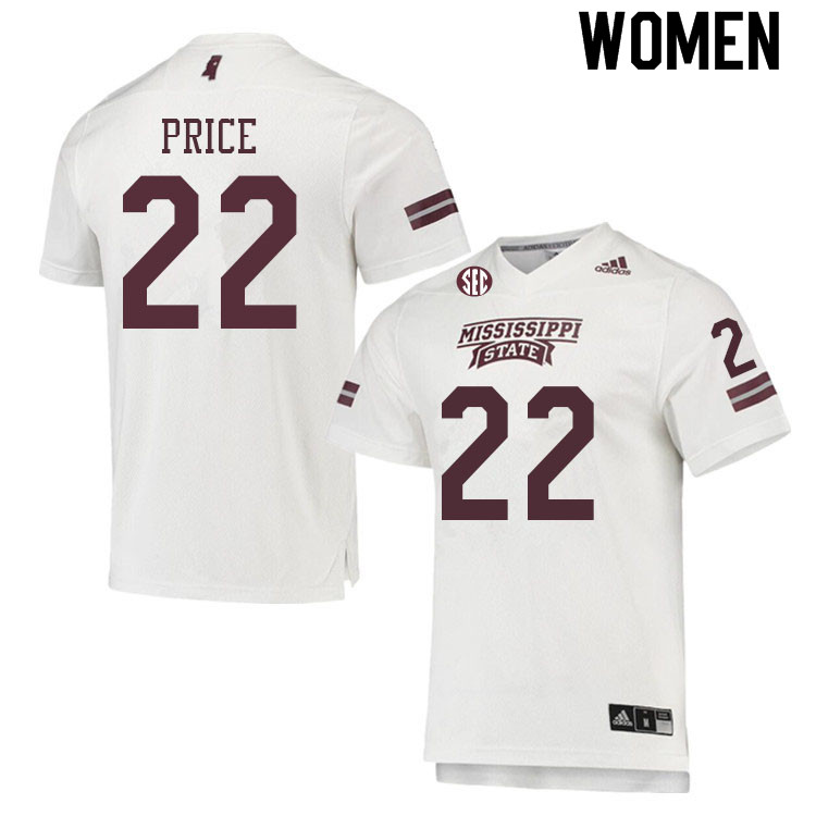 Women #22 Simeon Price Mississippi State Bulldogs College Football Jerseys Sale-White